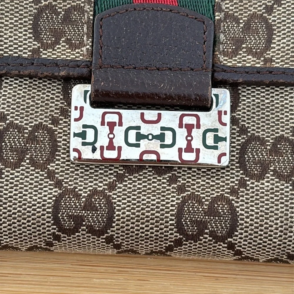 Gucci Vintage Sherry Bifold Wallet Brown Leather GG Logo Canvas Italy Unisex - Picture 4 of 16